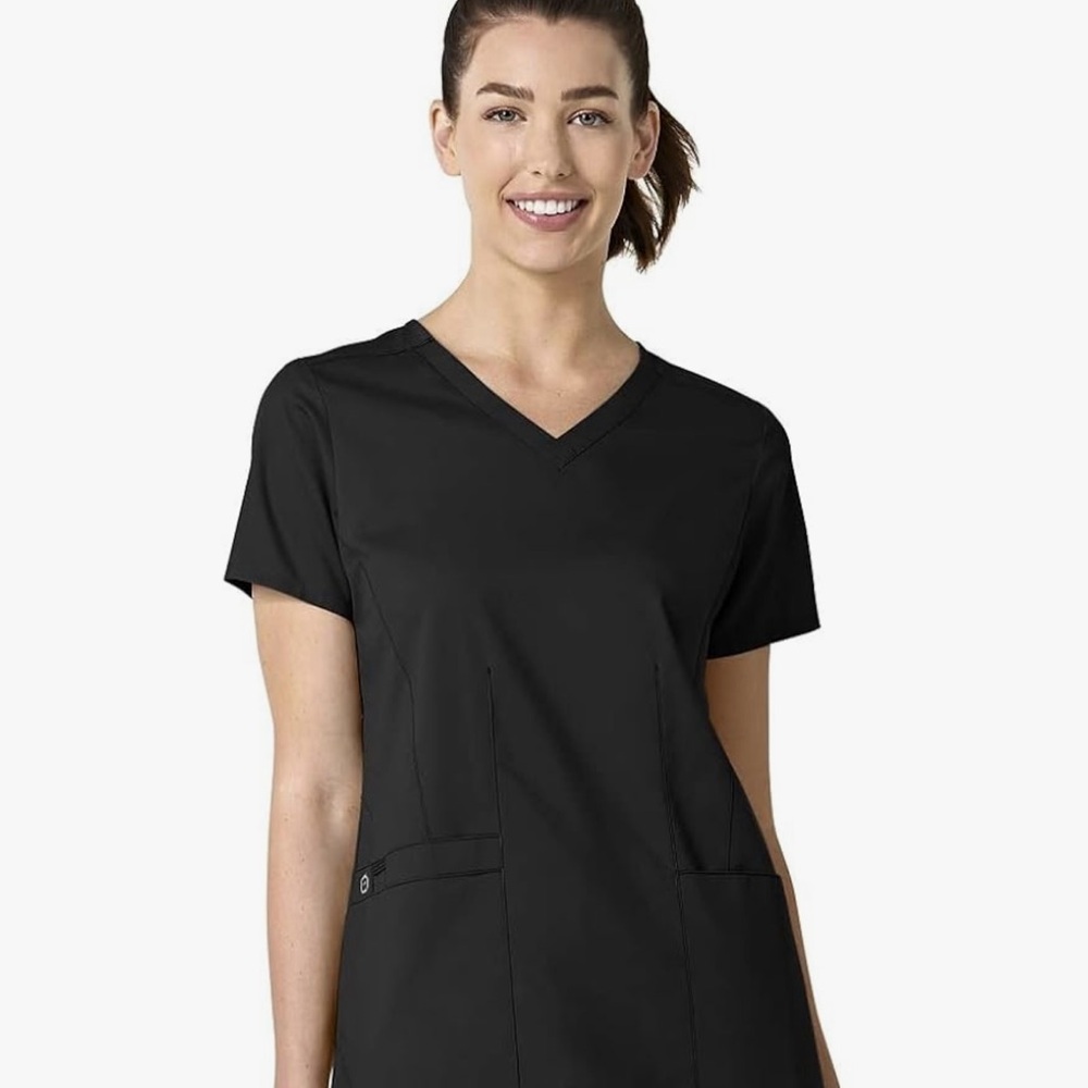 WonderWink Black Fitted Short Sleeve Top